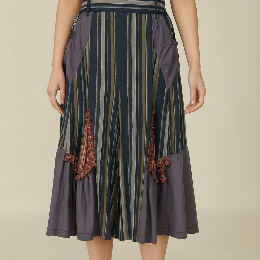 SURREALIST (VTG/Rare) BOHO Lagenlook Contrast Full Skirt, Brown Gray - M/8-10